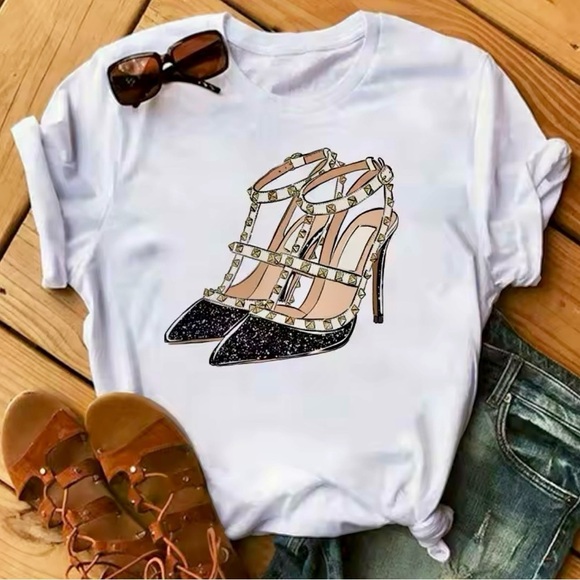 Tops - RESTOCK! High Fashion Graphic Fitted High Heel Shoe Tee!